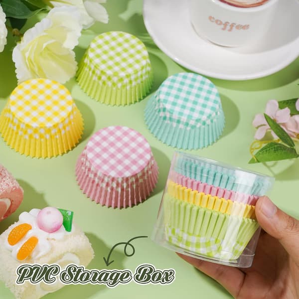 100 stk. Spring Plaid Cupcakeforme, Standard Ovnfaste Muffinsbageforme til Påske Fødselsdag Teselskabsdekoration