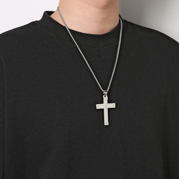Halsband med Jesus Kristus kors i rostfritt stål för män Silver