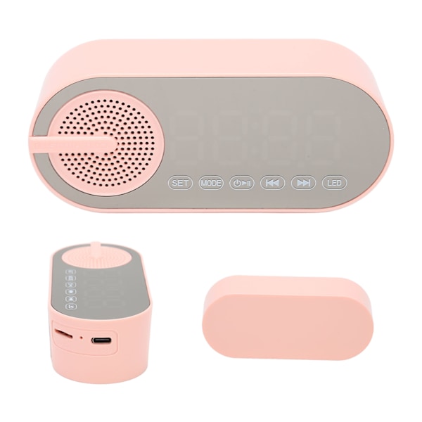 Digital klocka med Bluetooth-högtalare, LED-spegeldisplay, FM-radio, liten väckarklocka med dubbla alarm för sovrumskontor