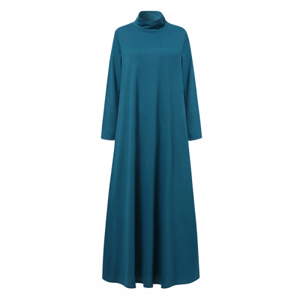 Fashion Damkläder Hög  Långärmad Klänning Lång Kjol(Blå 2XL)