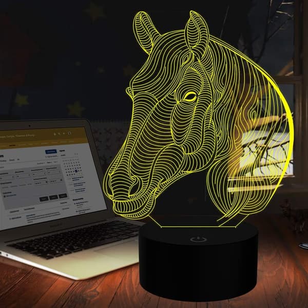 Hest Nattlys, 3D Illusjon Skrivebord Bordlampe Nattlys fo