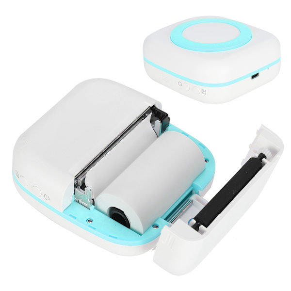 Mini Printer 200DPI Bærbar 8.8x8.5x3.7cm TypeC Termisk Printer med 800mAh Batteri (Blå)