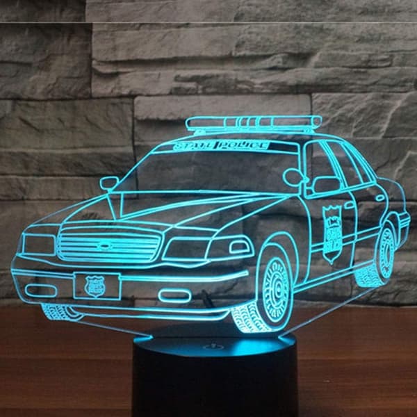 Politi Bil 3D LED Nattlys Bord Skrivebord Optisk Illusjon La