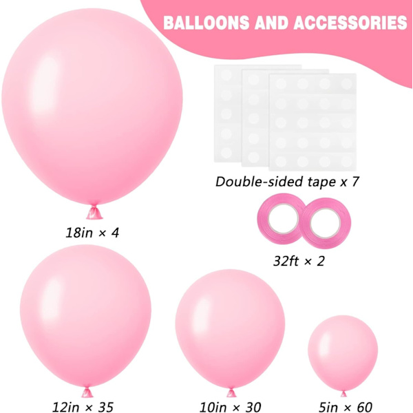 Rosa balloner 129 stk. Pastelrosa balloner i forskellige størrelser 18 12 10 5 tommer lyserøde balloner til Valentinsdag fødselsdag bryllupsdag baby S Baby Pink