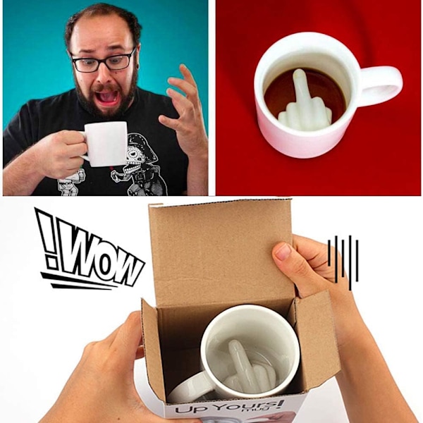 Up Yours Mugg Tummen Upp Keramisk Långfinger Kaffekopp 414 ml Mjölk Te Rolig Kaffepresent Mugg för Nyår, Jul, Halloween