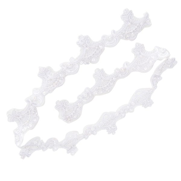 Dekorativ spets pärlband polyester broderad lapp kläder dekor tillbehör 1 YardWhite
