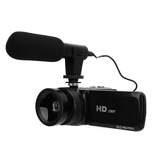 1080P videokamera 16MP 2,4 tommers flip-skjerm Vlogging-kamera 16X zoom HD digitalkamera for reise bryllup campus-opptak 110-240V EU-plugg