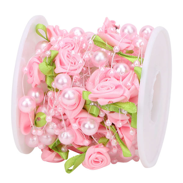 5m/rulle Grön blad ros konstgjord pärla sträng pärlor girlang DIY bröllopsdekoration (rosa)