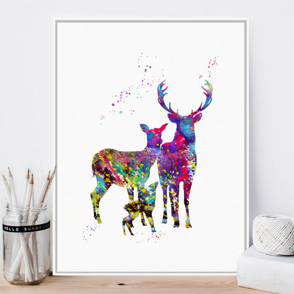 Watercolour Elk Wall Art Canvas- print , yksinkertainen muoti Watercolour Art Drawi