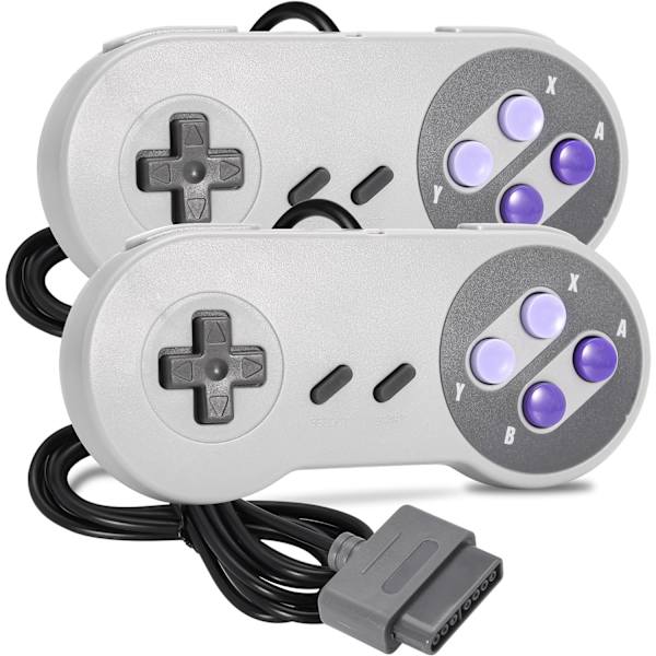 2-pak kablet SNES-gamepad, SNES-kontroller fullstendig kompatibel med original SNES/SFC - [Plug and Play] (grå/lilla) Purple