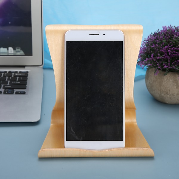 Trestativ i tre for mobiltelefon, bordstativ for nettbrett, beige
