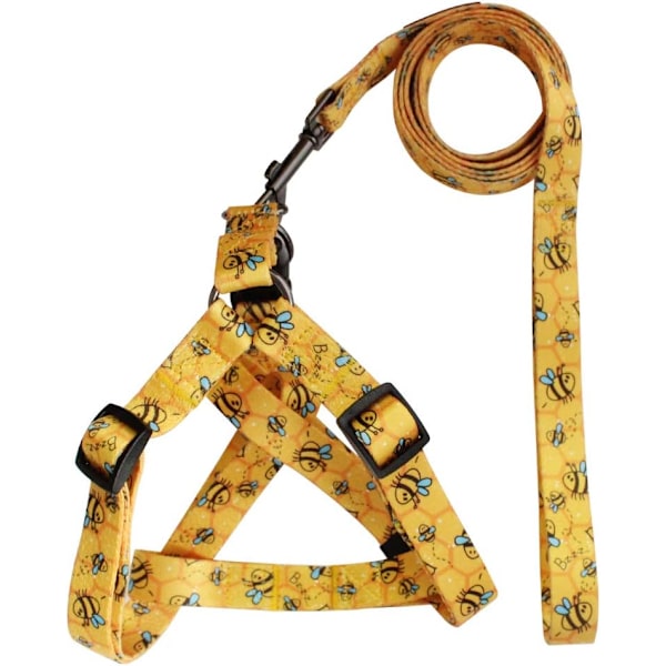 Hundesele og kobbel sett justerbar tungt holdbar ingen trekk sele for små mellomstore store hunderaser bakklips anti-vridning perfekt for turer (L(23 Yellow Bee L