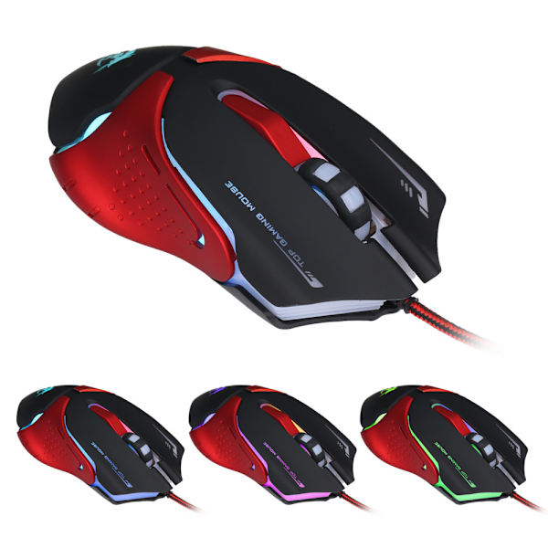 USB-kabelansluten mus, Plug and Play 3200 dpi, justerbar, 6 knappar