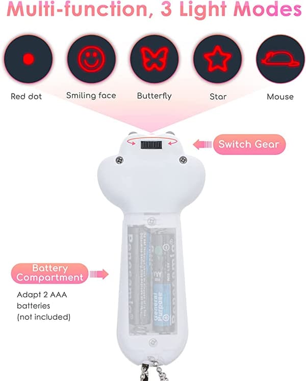 Katte leker 7 i 1 LED-peker poteformet, 3 lysmoduser