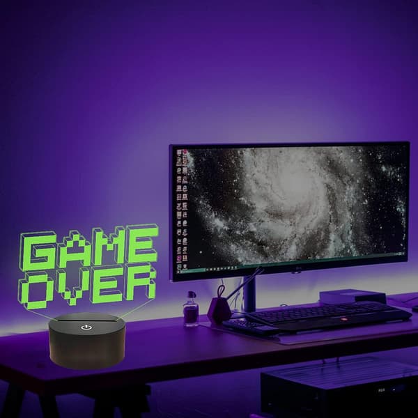 Pixel Game Over Illusion Lamp, Gamepad 3D Nattlampa (3 Pat