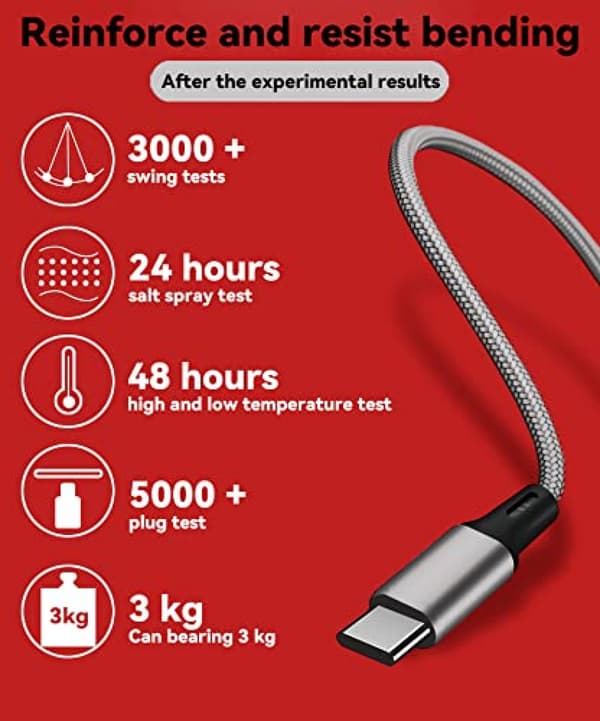 Universal 3-i-1 nylonflettet USB-ladekabel, 1,2 m