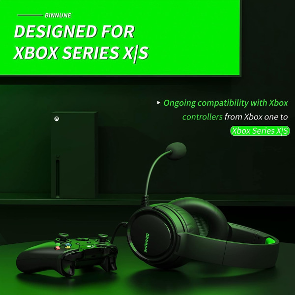 Gaming Headset med Mic til Xbox Series X|S Xbox One PS4 PS5 PC Switch, Trådløse Audifonos Gamer Hovedtelefoner med Mikrofon Xbox 1 Playstation 4|5 Black Green