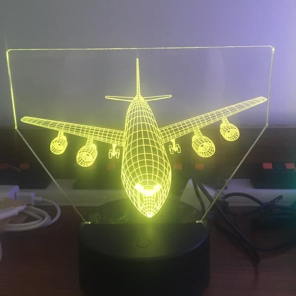 Flyvemaskine 3D Lys LED Bordlampe Optisk Illusion Hologram