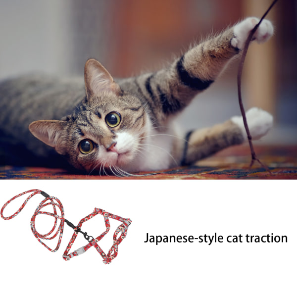 Japanese Style Cat Justerbar Sele koppel Set Bröstrygg Traction Cat Walking Rep Red Flower M