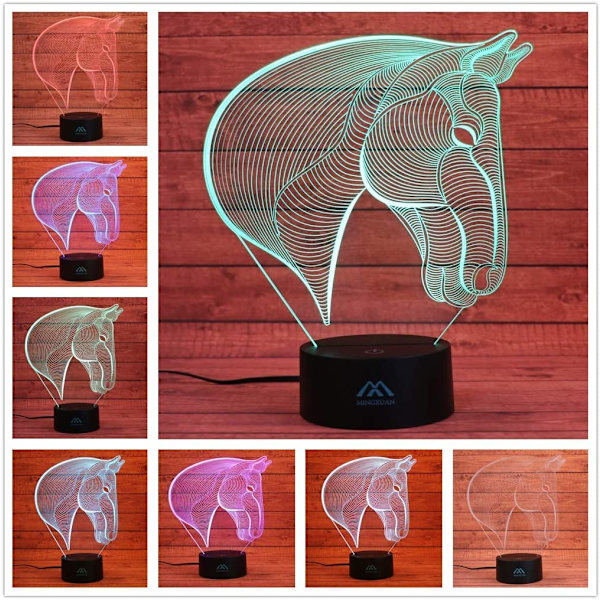 3D Häst Nattlampa 7 Färger LED Touch Bordsslampa Energisparande Djurlampor Mode Kreativ Heminredning Present