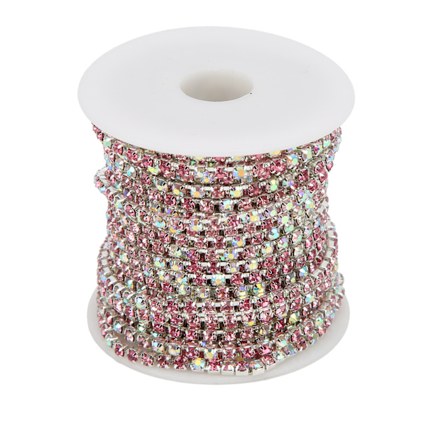 Rhinestone Trim Fargerik Glitrende 10 Meter Rhinestone Trim for Husholdning DIY Håndverk Klær Dekorasjon GaveSølv Bak Rosa Farge 3mm