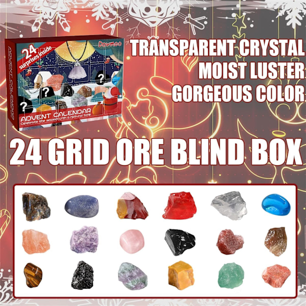 Adventskalender, Julkalender 24 Dagar Presentask med 24 Ädelstenar, Mineraler & Fossil för Pojkar Flickor Barn Tonåringar Jul Nedräkningskalender