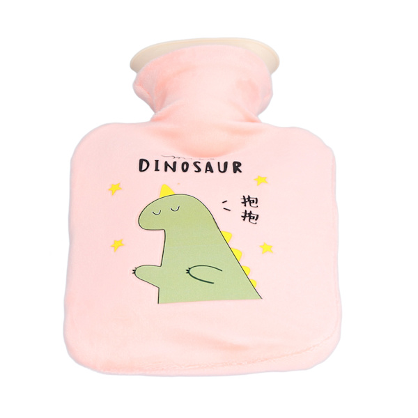 500 ml varmvannsflaske med dinosaurtegneserie, tykk, lekkasjesikker, varmvannspose for behandling av muskelsmerter, rosa