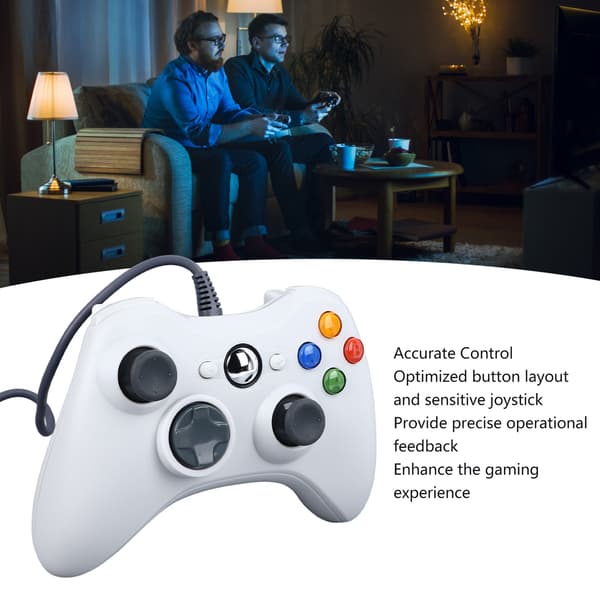 Kablet controller - Plug and Play - Nøjagtig kontrol - Ergonomisk design - Spilcontroller til pc - Hvid