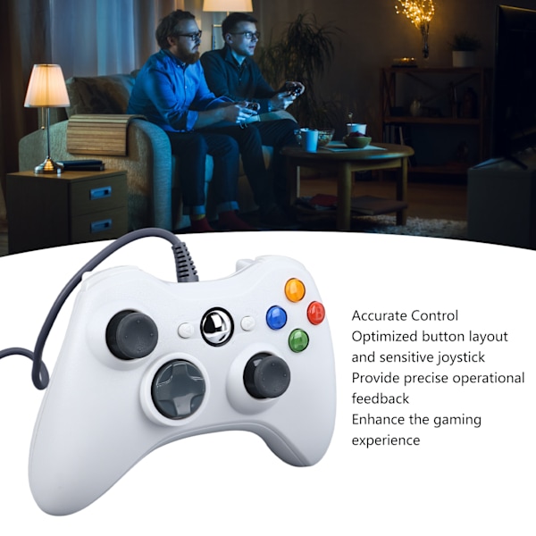 Trådbunden handkontroll Plug and Play Exakt kontroll Ergonomisk design Spelkontroll för PC Vit
