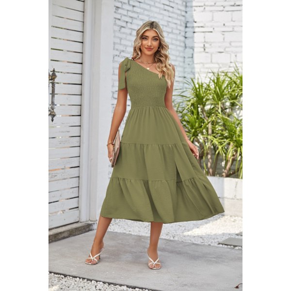 eveless Ruffle Hem Flowy Boho Maxi Kjoler (Militærgrøn M)