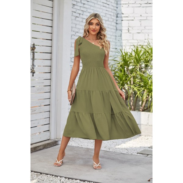 eveless Ruffle Hem Flowy Boho Maxi Klänningar (Militärgrön L)