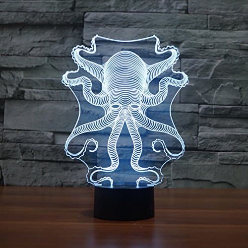 Blæksprutteform 3D LED Natlampe 7 Farvekontrol Skrivebord Bord L