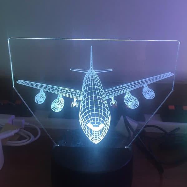 Flygplan 3D Ljus LED Bordslampa Optisk Illusion Hologram