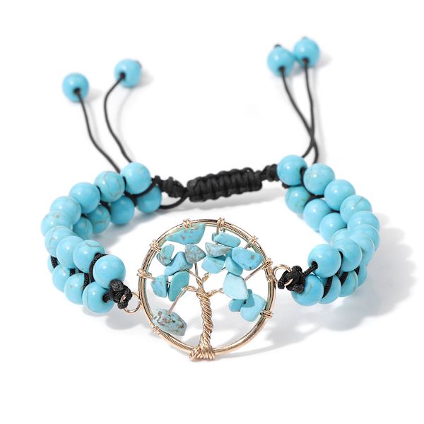 Halvädelstenar Kristall Runda Pärlor Justerbara Flätade Makrame-Kvastar Armband - Handgjorda Boho Wrap Armband för Kvinnor Män Blue