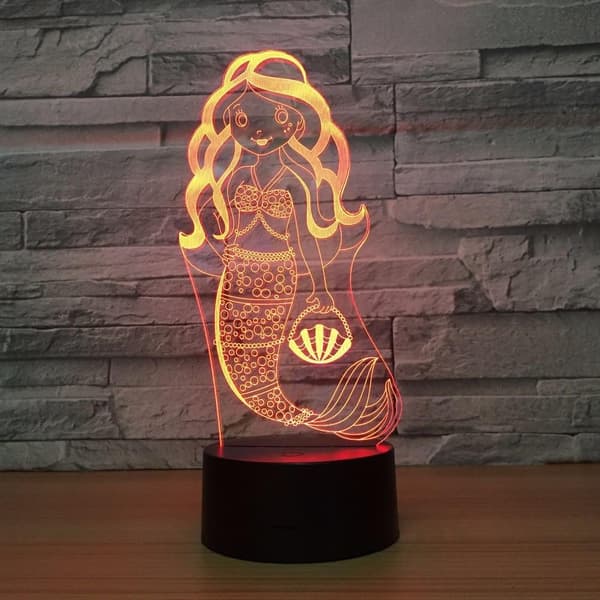 Havfrue Leker Visuell 3D Lampe Illusjon 2D Nattlys Julegave