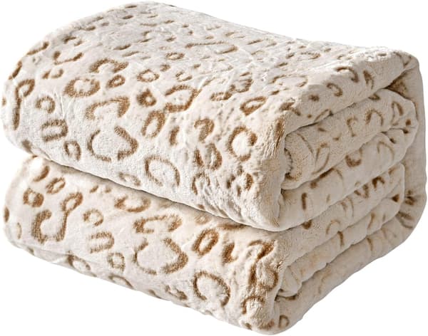 Floneluldstæppe med leopardprint - Ultrablødt, let og luftigt tæppe til sofa, 40 tommer x 50 tommer, brun