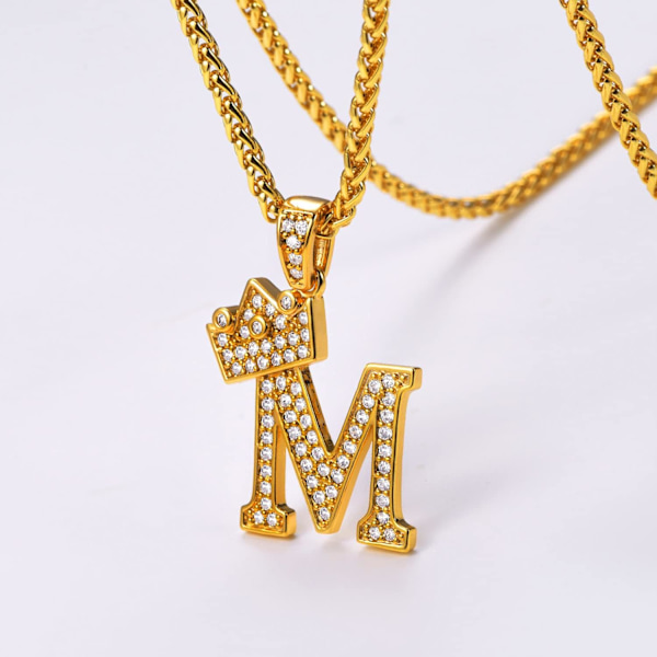 Krone Initial A-Z Halskæde, Iced Out Bogstav Vedhæng med 22-24 Tommer Kæde, Mænd Kvinder Bling Hip Hop Alfabet Navn Smykker Gave Store Initialer Halskæder M 18K Gold