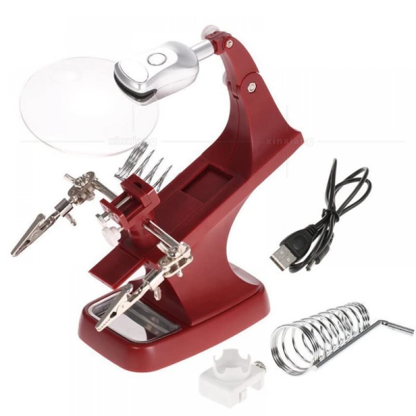Juottamisen apuväline suurennuslasite asema LED-lampulla, 2x 4x