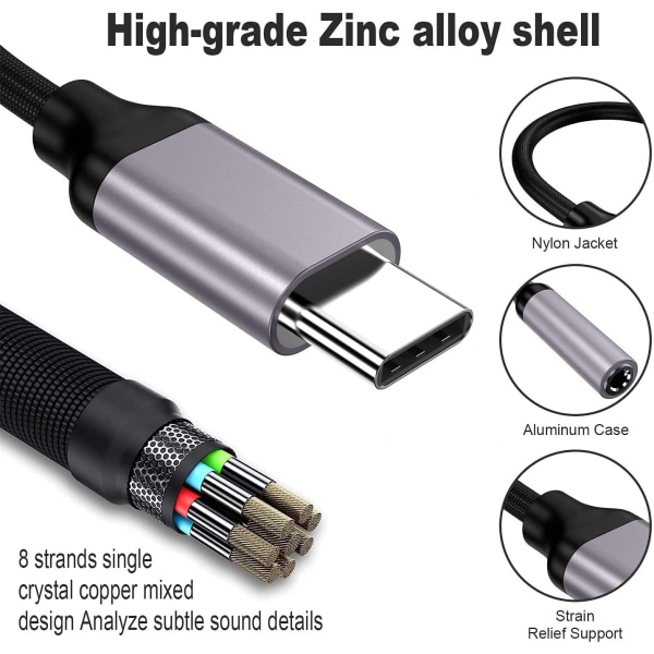 USB typ C till 3,5 mm adapter för hörlursuttag, USB C till