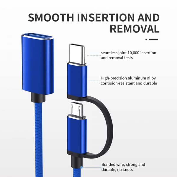 2 i 1 USB C-kabel YACSEJAO Typ C & Micro USB-kabel till USB 3.0 Snabbladdningsflätad sladd OTG för alla Android-enheter Smartphones，Tablets，MP4 och