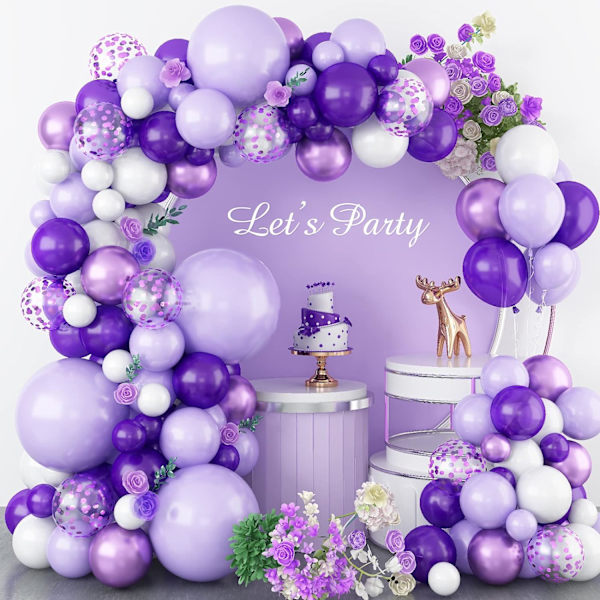 Violetti ilmapallokaari-sarja, laventelinvioletti ja valkoinen ilmapallokaari-sarja, violetit metalli- ja konfettipallonit vauvakutsuihin, tyttöjen syntymäpäiville, h Purple