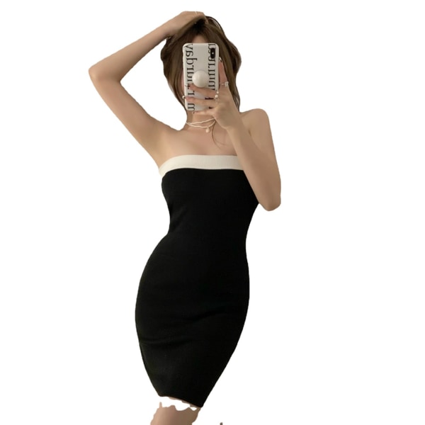 Miniklänning för kvinnor med lindad bröst med smala höfter (svart)
