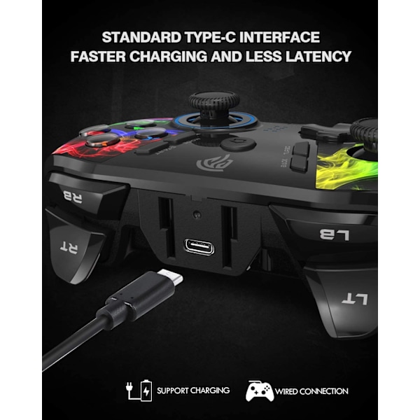 Langaton PC-ohjain, kaksoisvärinäjoystick-peliohjain tietokonepeleihin PC Windows 7/8/10/11/12, Steam, PS3, Switch ja Android - Musta Colorful black