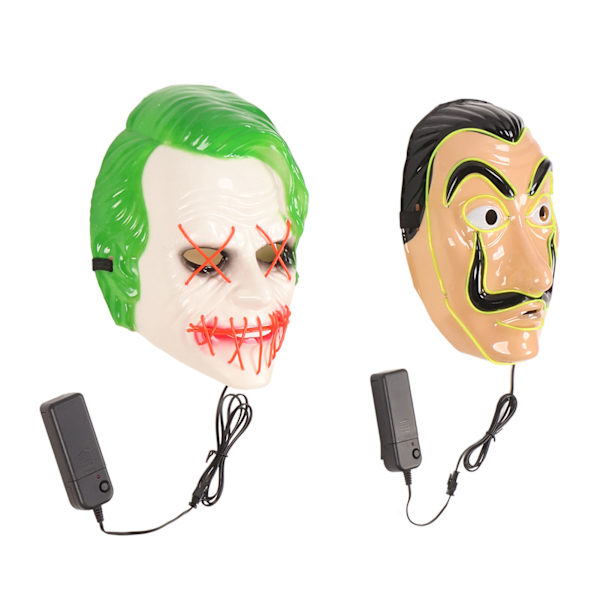 2 stk. LED ansigtsmaske 3 lystilstande El sikker behagelig lysende Halloween ansigtsmaske til fest