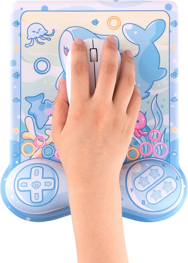 Sød Haj Musemåtte, Kawaii Anime Pastel Blå Ocean Undervands Design Musemåtte, Blød Polstret Håndledsstøtte, Skridsikker Måtte til Gaming