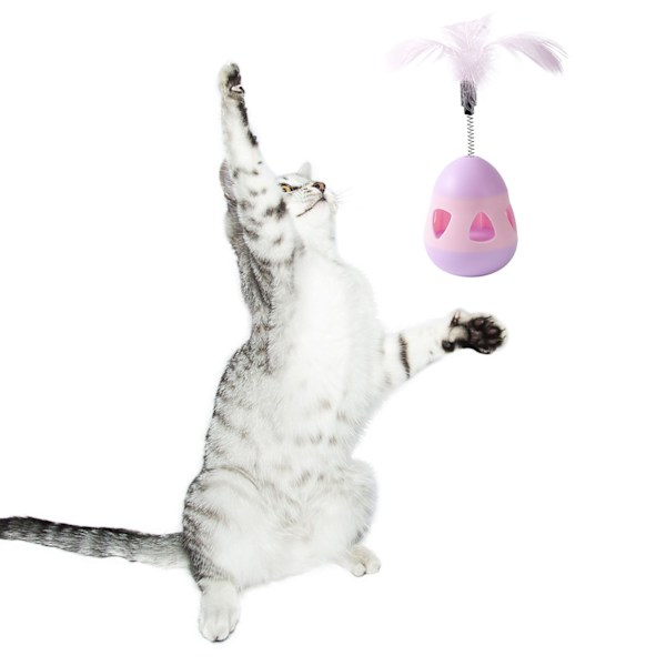 Kattgodis Dispenser Leksak med Fjäder Interaktiv Förhindra Tippning Katt Långsam Matare Pusselboll Pink Purple