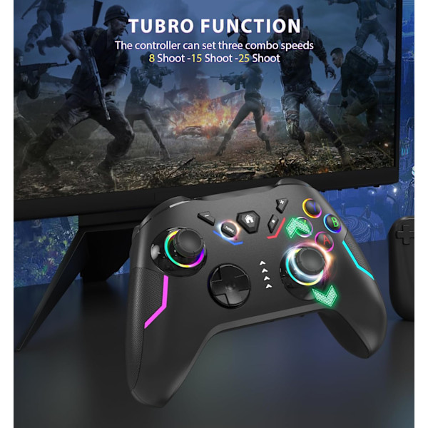 Langaton PC-peliohjain Windowsiin (7/8/10/11), yhteensopiva Nintendo Switchin ja Steam Deckin kanssa, 9-värinen LED-valo-ohjain Turbo-toiminnolla, Adju