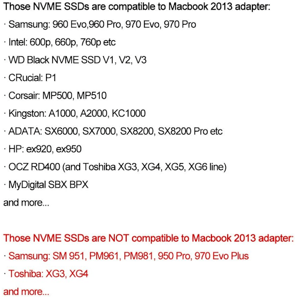 M.2 NVME SSD-konverteradapter för MacBook Air Pro Retina Mid 2013 2014 2015 2016 2017, NVME/AHCI SSD-uppgraderingskit för A1465 A1466 A1398 A1502, 2 st