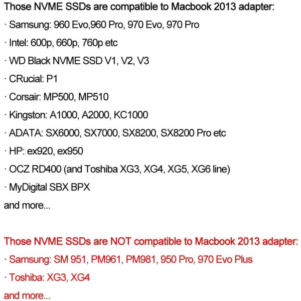 M.2 NVME SSD-konverteradapter til MacBook Air Pro Retina Mid 2013 2014 2015 2016 2017, NVME/AHCI SSD-opgraderingskit til A1465 A1466 A1398 A1502, 5 stk.