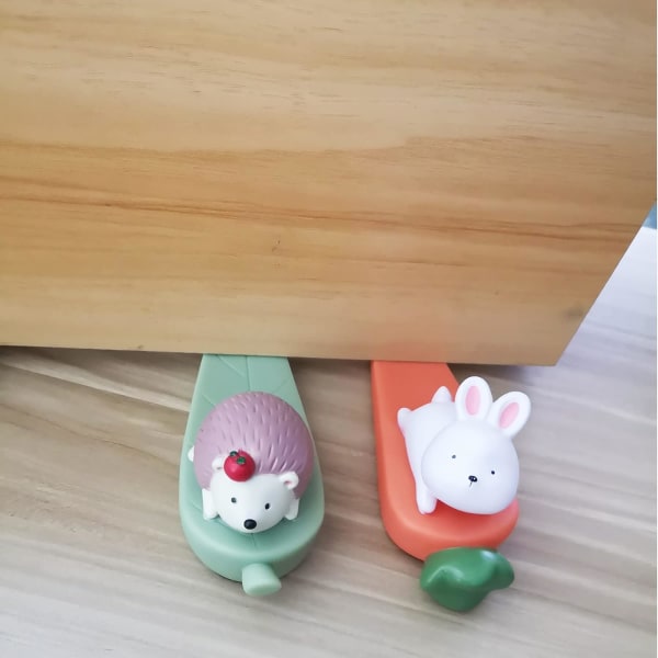 2 st dörrstoppar, igelkott kanin liten dörrstopp, söt djur kanin igelkott dörrstopp med stark friktionssilikonplatta, dörrstopp dörrkil, Rabbit and hedgehog
